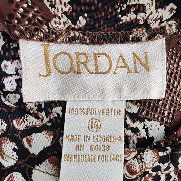 Vtg Jordan Womens Shirt Size 14 Button Brown Snake Skin Print Long Sleeve Retro - Picture 11 of 12